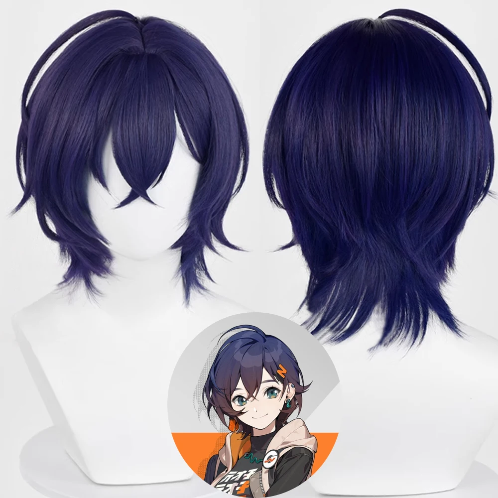 

Synthetic Short Straight Bluish Violet Wigs with Bangs For Men Cosplay Anime Game Halloween Party Heat Resistant Fake Hair