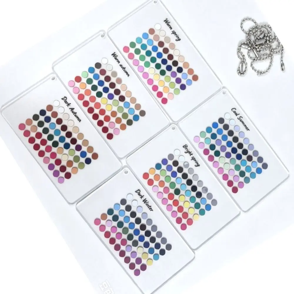 6PCS Acrylic Seasonal Color Selection Cards Transparent Base Double Sided Sided Acrylic Swatch Palette Keychain Makeup Matching
