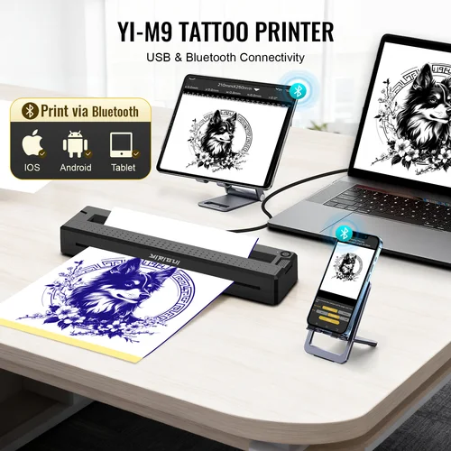Imagen 2 del producto Impresora Térmica Bluetooth Portátil - Mini Impresora Inalámbrica para Plantillas de Tatuajes e Impresión de Documentos, Equipada con Papel para Tatuajes +