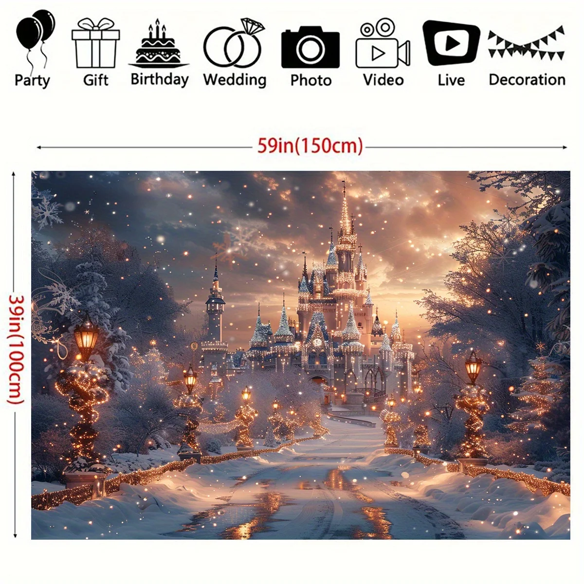 Winter Snow Party Background - Snow Castle Snow photography banner, suitable for Christmas and birthday party decorations