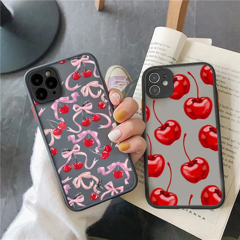 Leuke Cherry Bow Siliconen Telefoon Case voor Samsung Galaxy S25 S23 Ultra S22Plus S24FE A14 A34 A54 A33 A53 A32 A55 A35 A15 A16 Cover