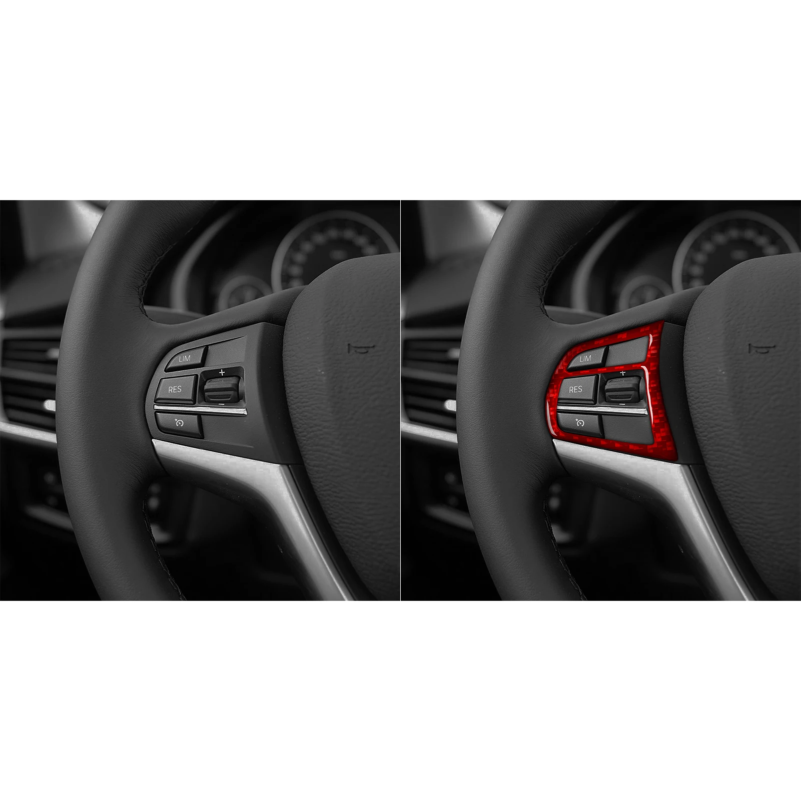 For BMW X5 2014–2018 Car Steering Wheel Button Panel Trim Red Real Soft Carbon Fiber Interior Car Accessories Decoration Sticker