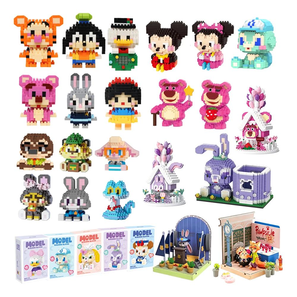 Blocos de Montar Disney Anime ZOO, Figuras Mini do Mickey Mouse, Blocos do Lotso, Brinquedos de Montar, Presentes para Crianças