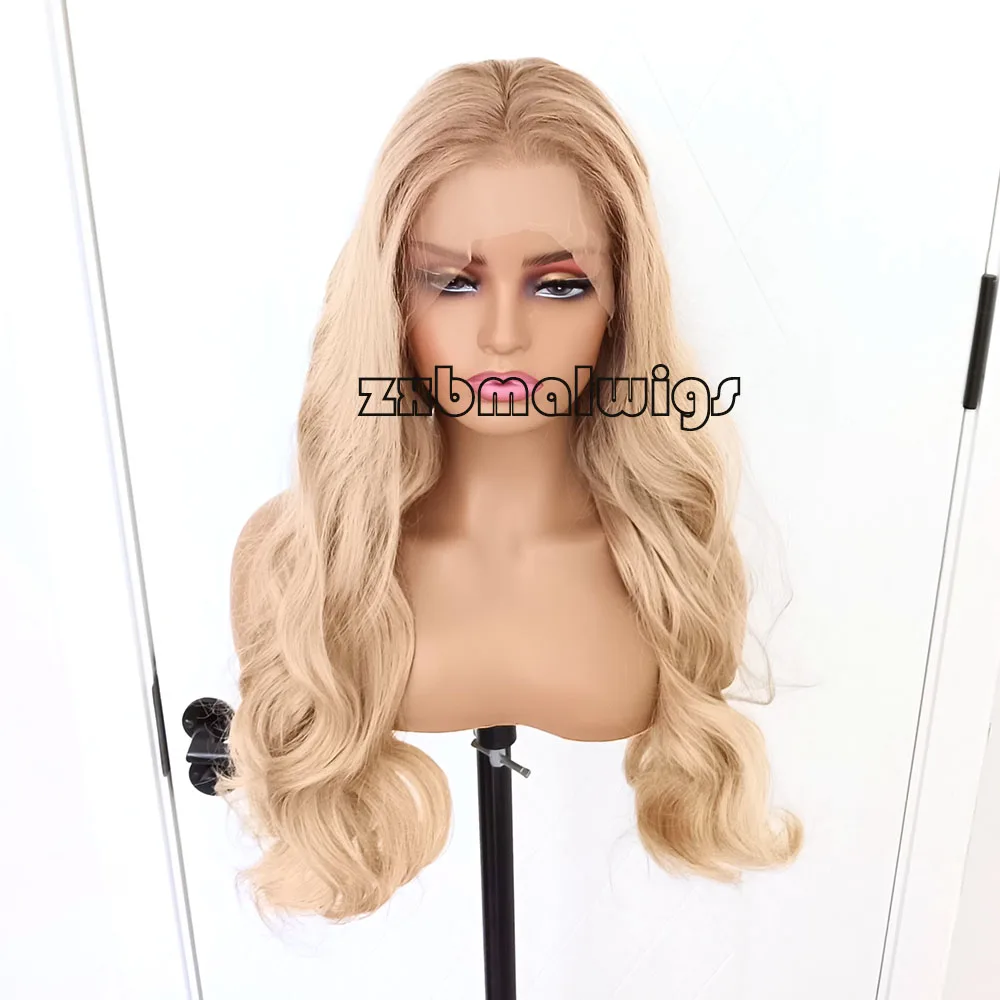 ZXBMALWIGS Synthetic Hair Long Wavy Ombre Blonde Highlights 26Inches Transparent Lace Front Wigs for  Women Glueless Cosplay