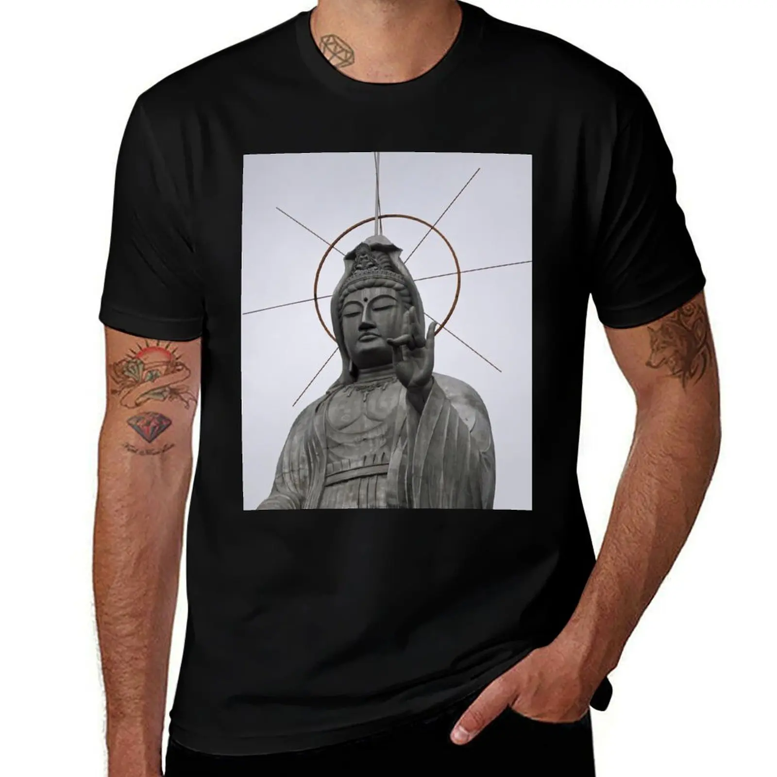 Kannon, Bodhisattva of Compassion T-Shirt Fashion Print Casual Short Sleeve