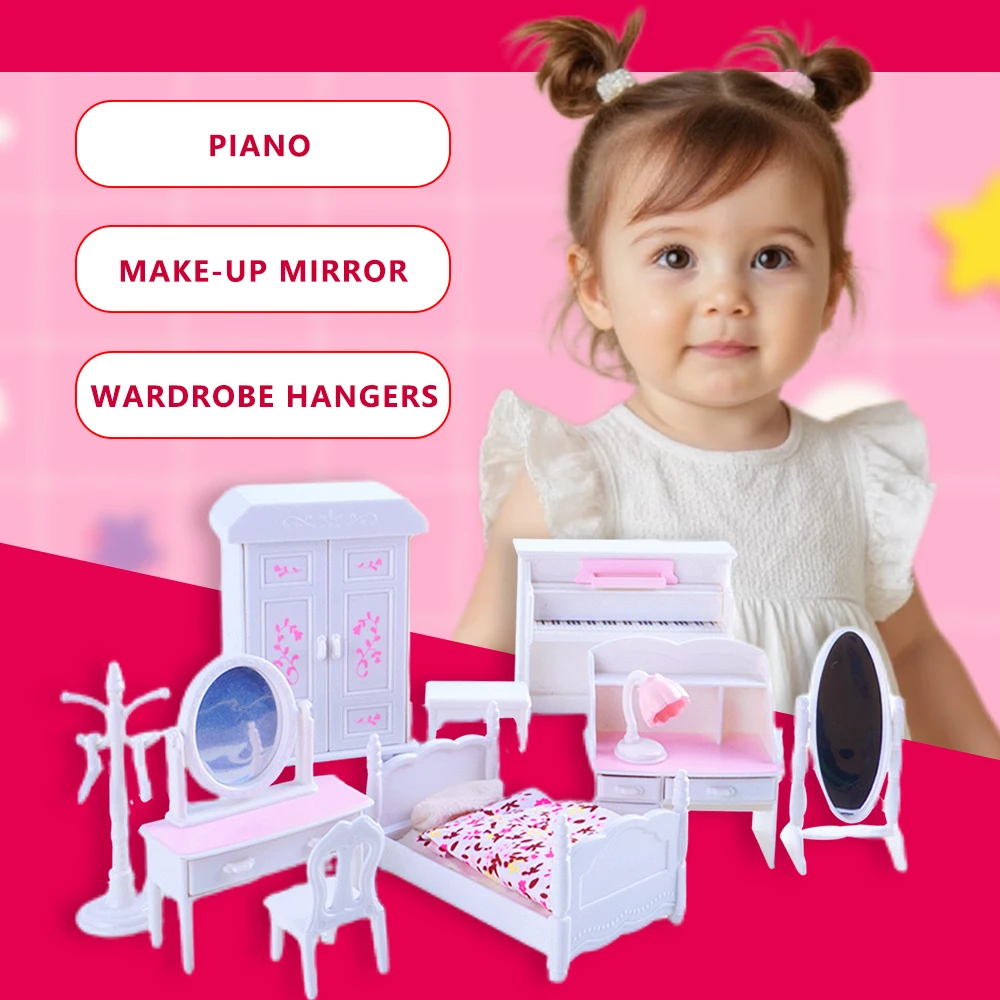 SENGTONGLE-T01 Schlafzimmer-Set, Puppenhaus, Miniaturmöbel, Rollenspiel, Puppenhaus-Zubehör für Jungen und Mädchen, Geschenke