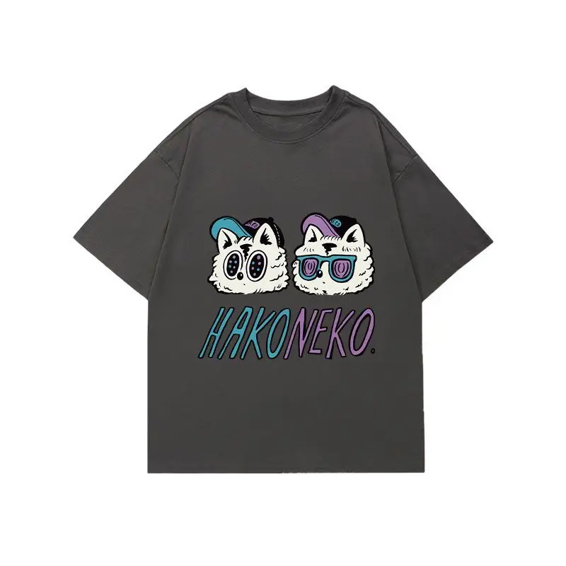 Korean ins street retro simple printed T shirt fashion men women y2k personality hip hop Harajuku round neck half sleeved top