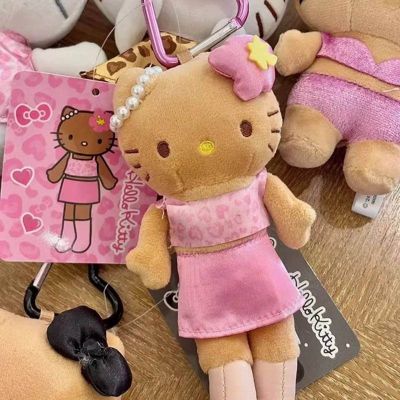 NUOVI stili Hello Kitty leopardo nero Peluche Portachiavi Sanrio Peluche Gattino Anime Animali di peluche Ciondolo Fascino per borsa femminile
