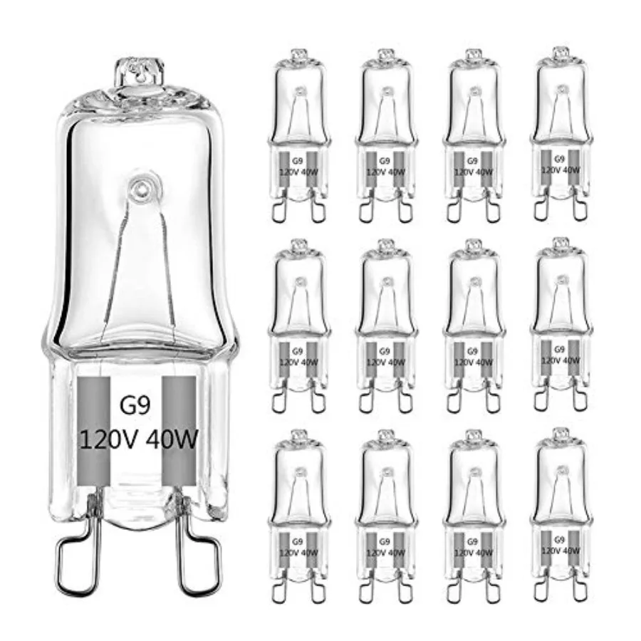 

G9 Bulb, 12 Pack G9 Halogen Light Bulbs 2 Pin Base JC Type, 120V T4 Bi-Pin 40W Xenon Small Light Bulb for Chandeliers, Pendants
