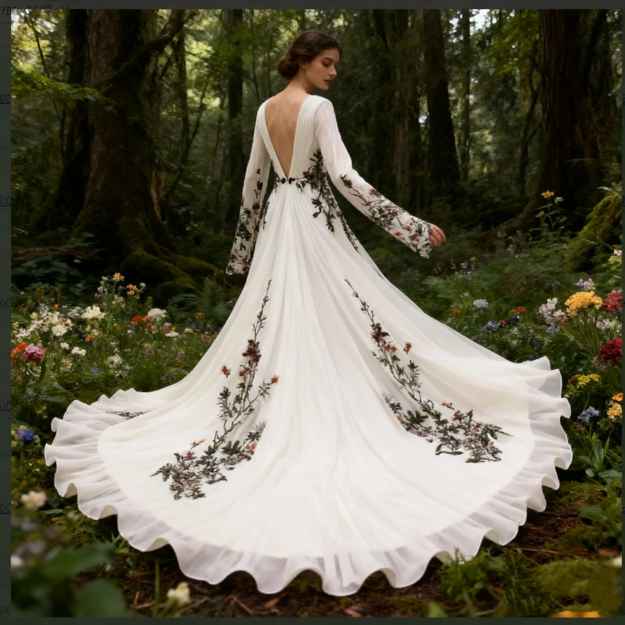 فستان زفاف Mryarce A Line ملون ومطرز بالزهور وأكمام طويلة