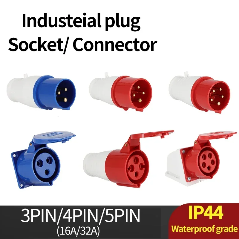 

10Pcs Industrial plug and socket waterproof connector 3PIN 4PIN 5PIN 16A/32A waterproof electrical connection wall mount socket