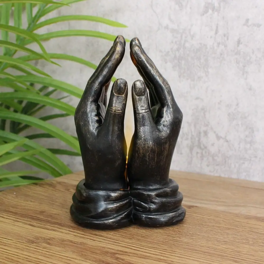 With LED Light Prayer Hand Figurine Handmade Resin Craft Hands Praying Sculpture Hand-blessing Hand Statue Lamp Home Decor