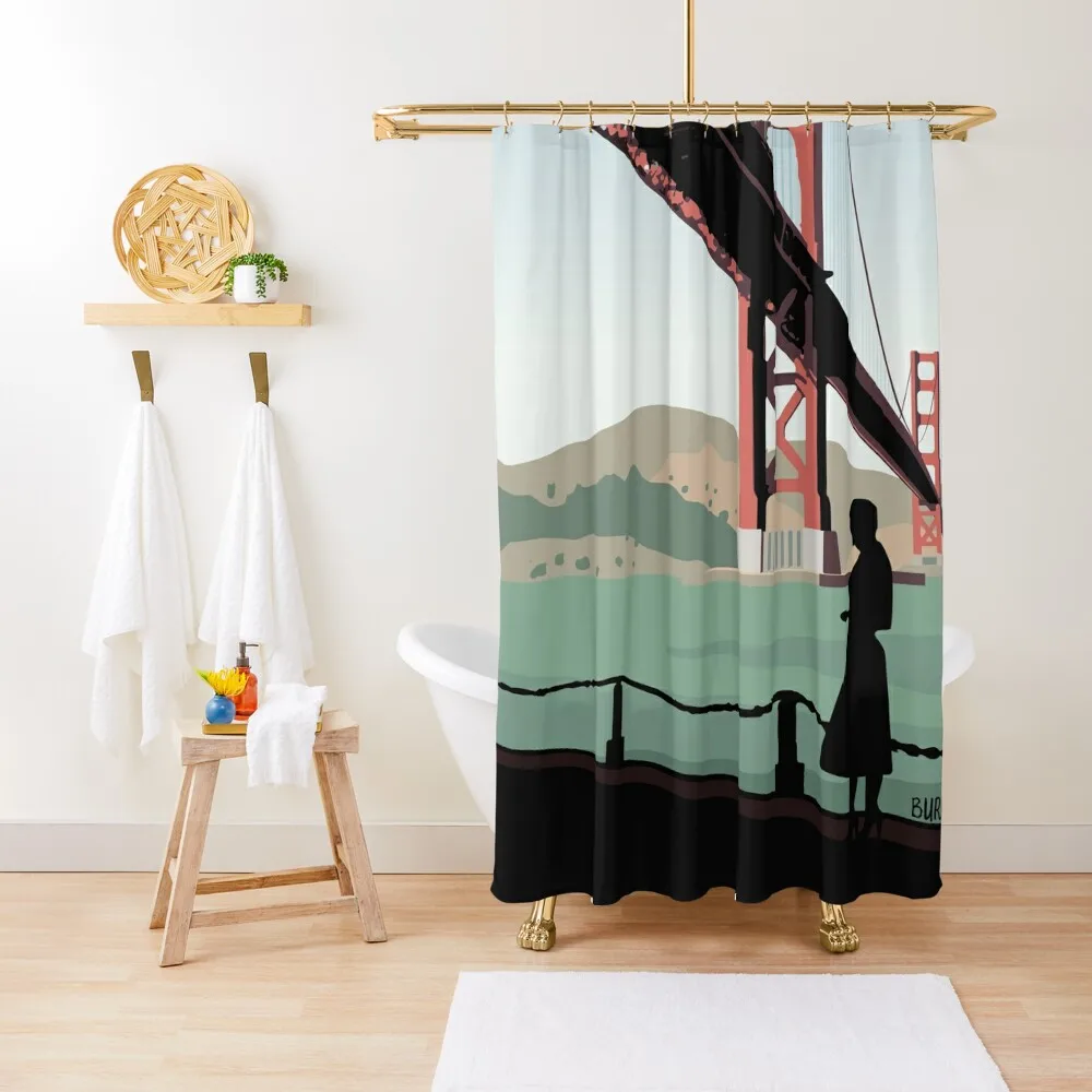 

Vertigo Golden Bridge Illustration by Burroi Shower Curtain Bathtub Anime Shower Cute Shower Curtain