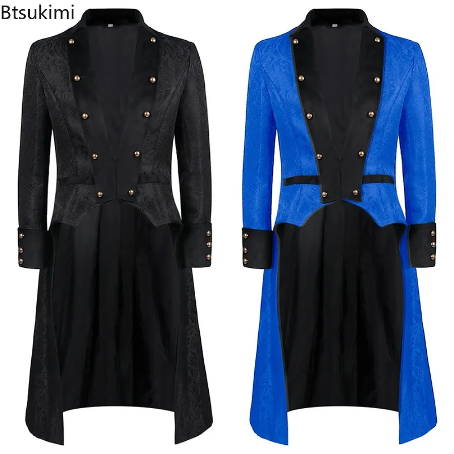 

Мужская жаккардовая ветровка, длинная куртка, готический Тренч в стиле стимпанк, средневековые пальто в стиле ретро, карнавальный костюм на Хэллоуин, большие размеры S-5XL