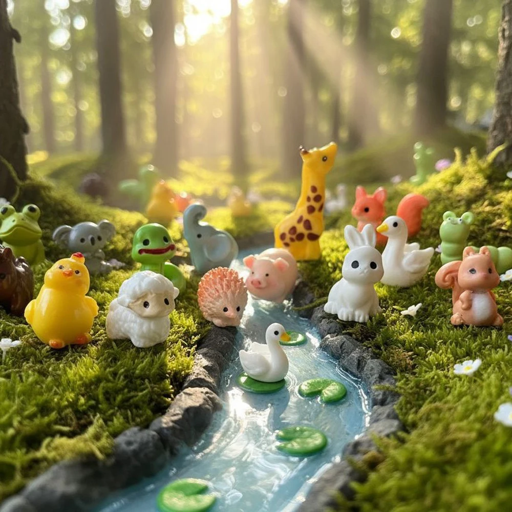 15Pcs Mini Resin Animals Resin Animals Figurines Bulk for Micro Fairy Party Favors Garden Hide Accessories Dollhouse Craft Decor