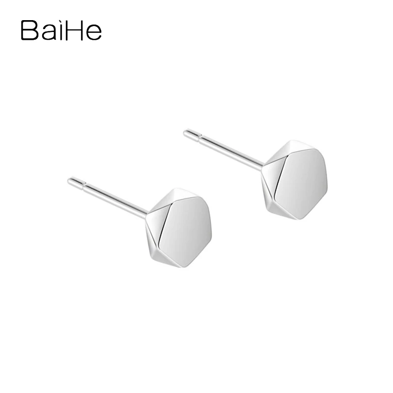 BAIHE Solid 14K White/Yellow/Rose Gold Stud earrings for women men Trendy Daily wear Fine Jewelry boucle d’oreille сережки