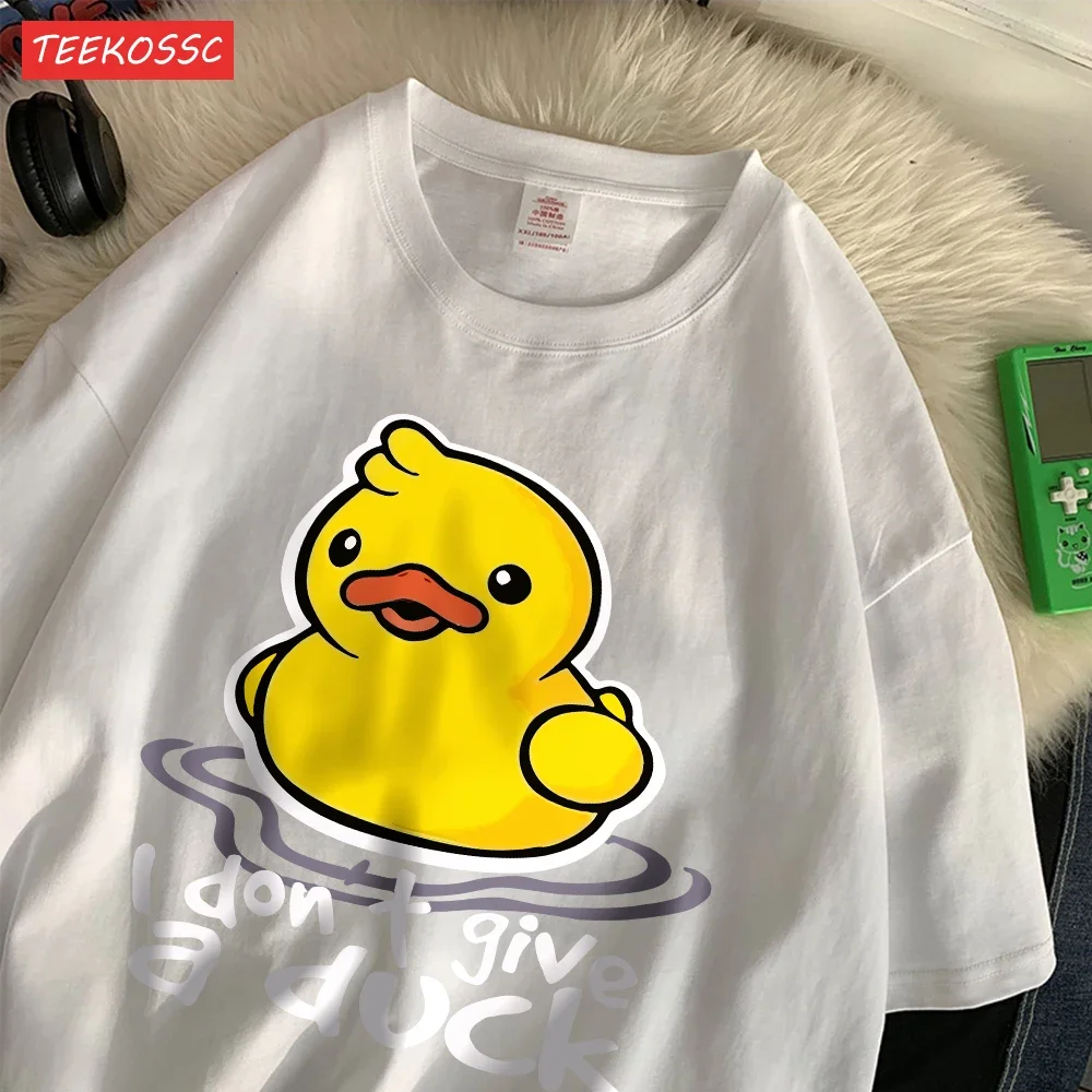 Women'S T-Shirts I Dont Give A Duck Funny Printing Tops O-Neck Soft Short Sleeve Trend Female Clothes Cute Duck Printing Tee