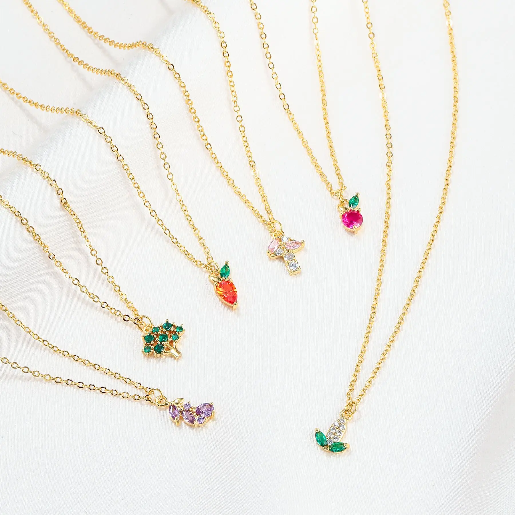Y2K Ins Jewelry Zircon Colorful Apple Banana Lemon Cherry Watermelon Fruit Necklace For Women Girl Fruit Pendant Necklaces