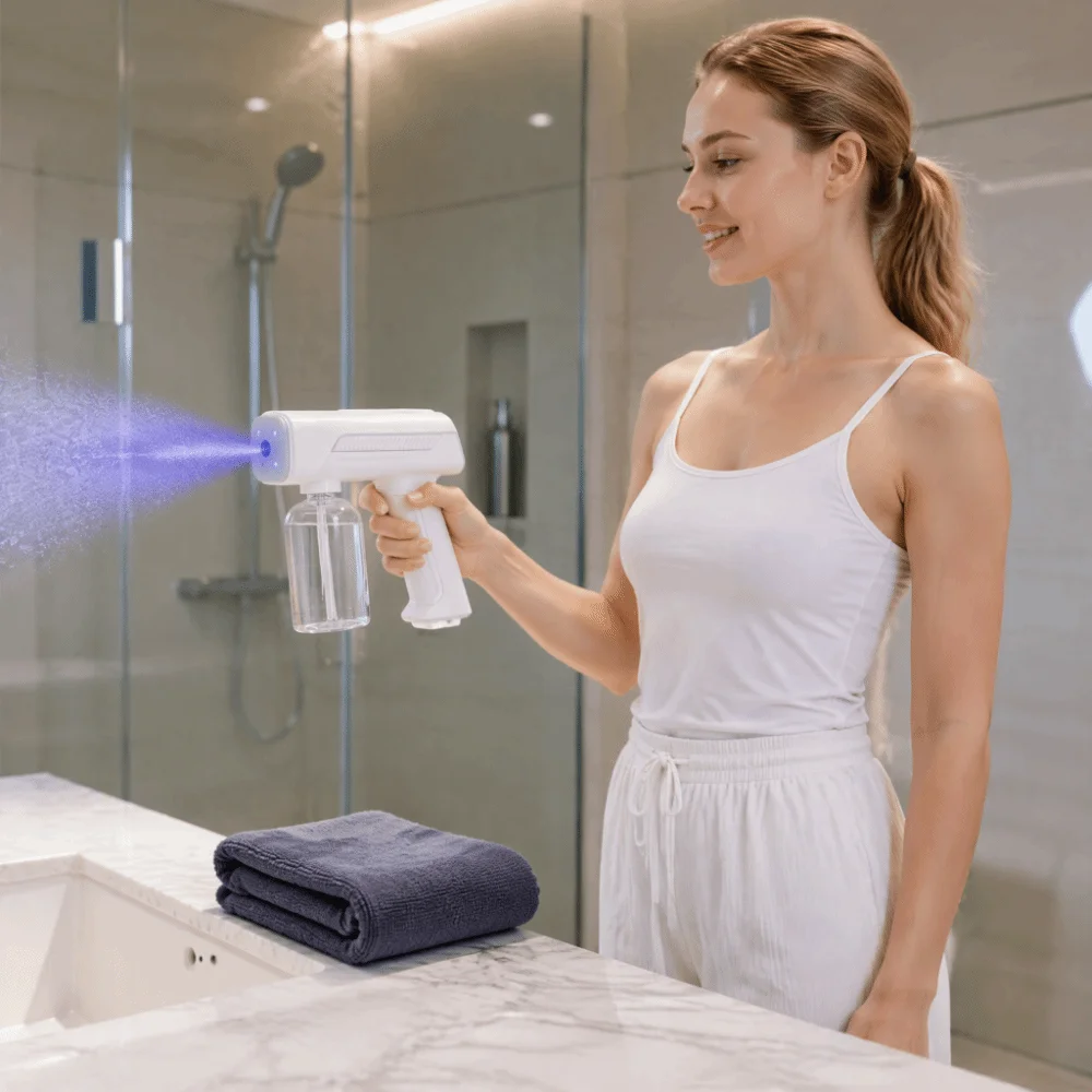 Rotating Nozzle Atomizing Spray Bottle Wireless Automatic Electric Sprayer Blue Light USB Rechargeable Disinfectant Atomizer