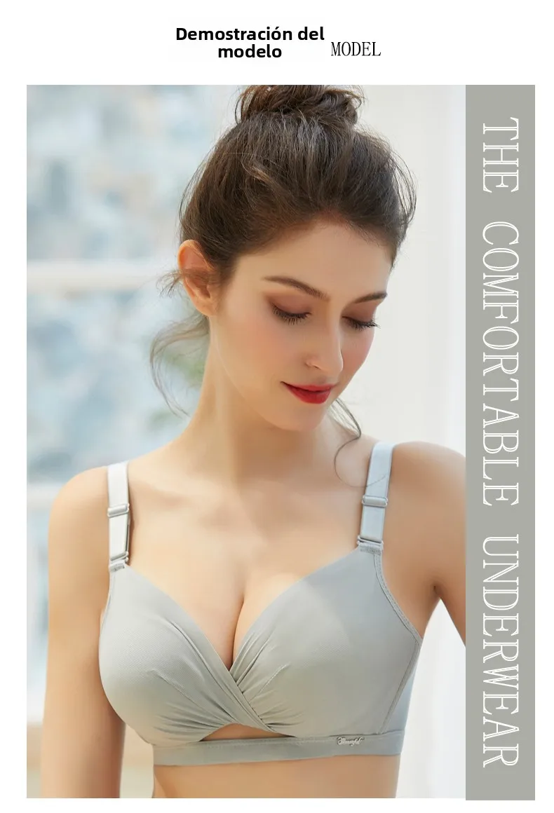 Conjunto de sujetador y bragas finos y sin costuras para mujer, con ajuste inalámbrico, efecto realce de pecho plano, para ve...