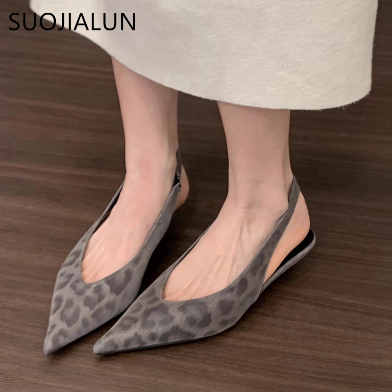 

SUOJIALUN 2025 Spring New Brand Women Sandal Fashion Pointed Toe Shallow Slip On Ladies Slingback Shoes Low Wedge Heel Mules