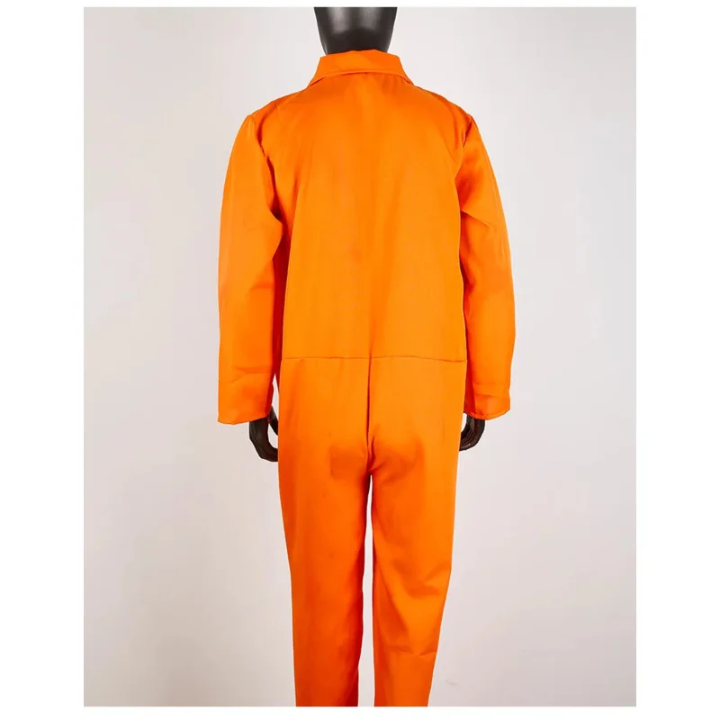 Purim suit Men Prisoner Convict Costume Halloween Chirstmas Orange  Criminal Jailbird Inmate Shirt Carnival Overall Jumpsuit