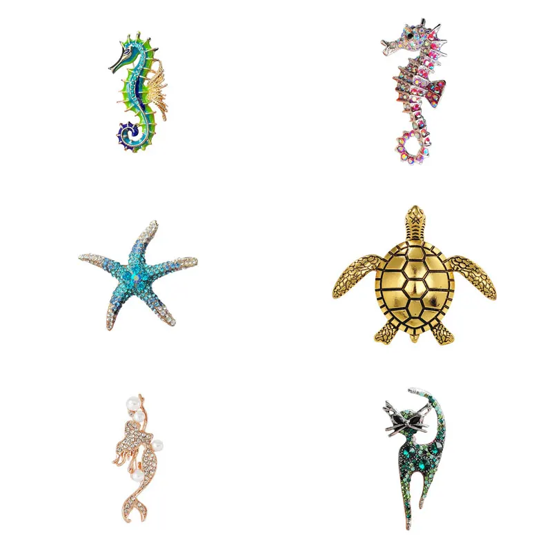 

1Pc Seahorse Starfish Brooch Exquisite Cat Turtle Pin Fashionable Personalized Jewelry Accessories Party Banquet Gifts