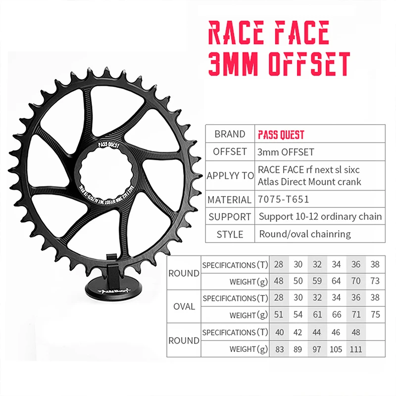 3mm Offset for RACE FACE Rf Next Sl Sixc Atlas Direct Mount Crank Narrow Wide Chainring 28T 30T 32T 34T 36T 38T Bike Chainwheel