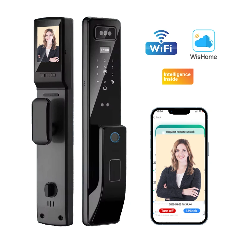 004 2024 New Style Tuya Wifi Video Intercom 3D Face Recognition Fingerprint Lock Intelligent Door Lock High-end Smart Door Lock