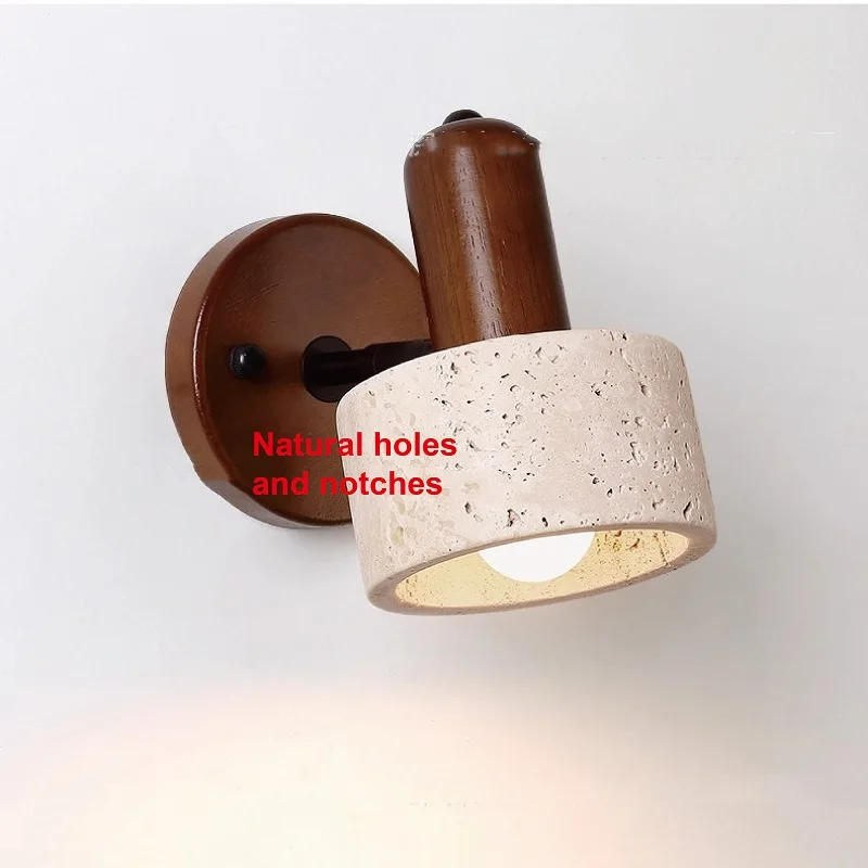 Stair Entrance Decoration LED Yellow Travertine Wall Lamp Retro Bedroom Bedside With Switch Drawstring Reading Wall Lamp