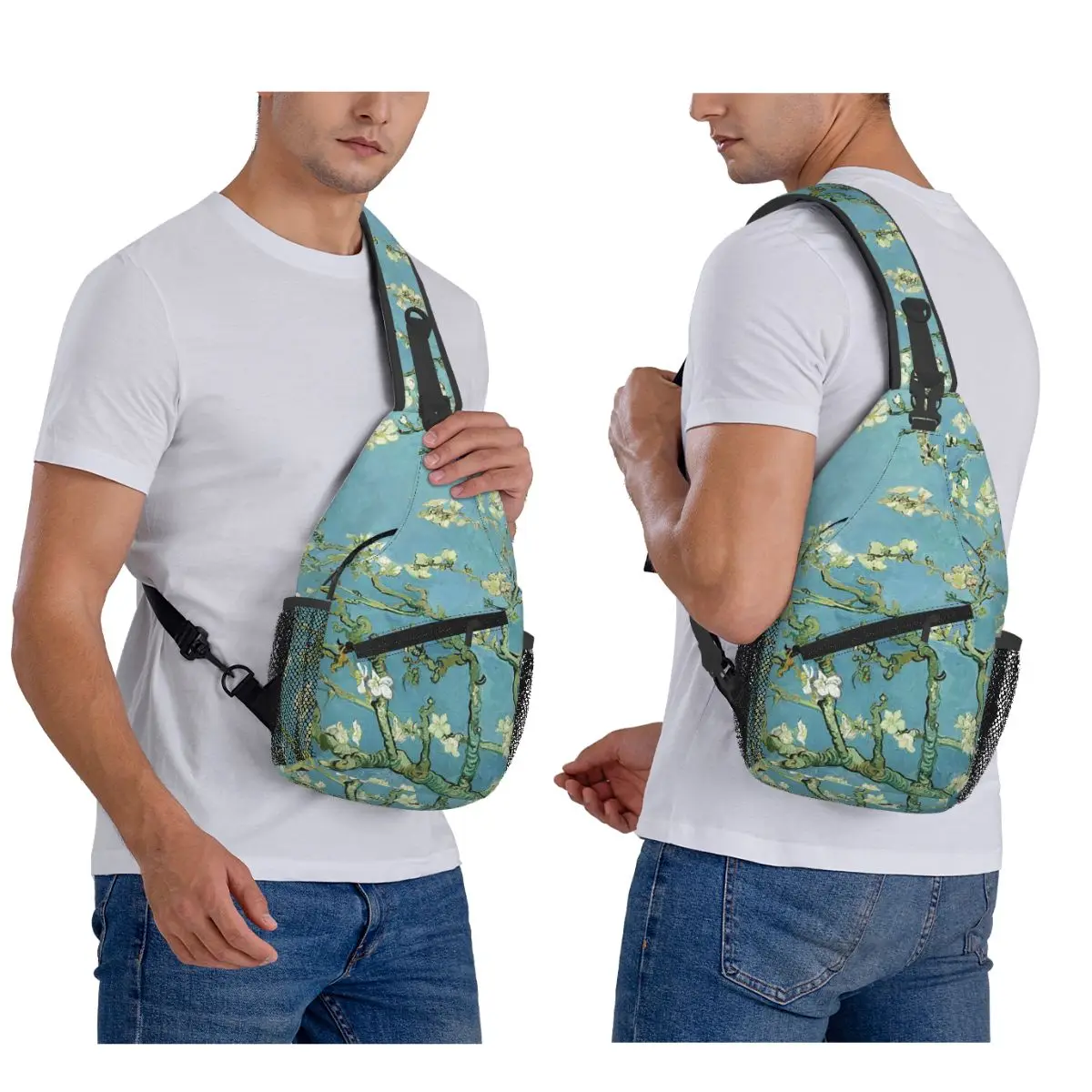 

Van Gogh Almond Tree Chest Bag Men Sling Crossbody Backpack Chest Bag Traveling Hiking Daypack Shoulder Bag