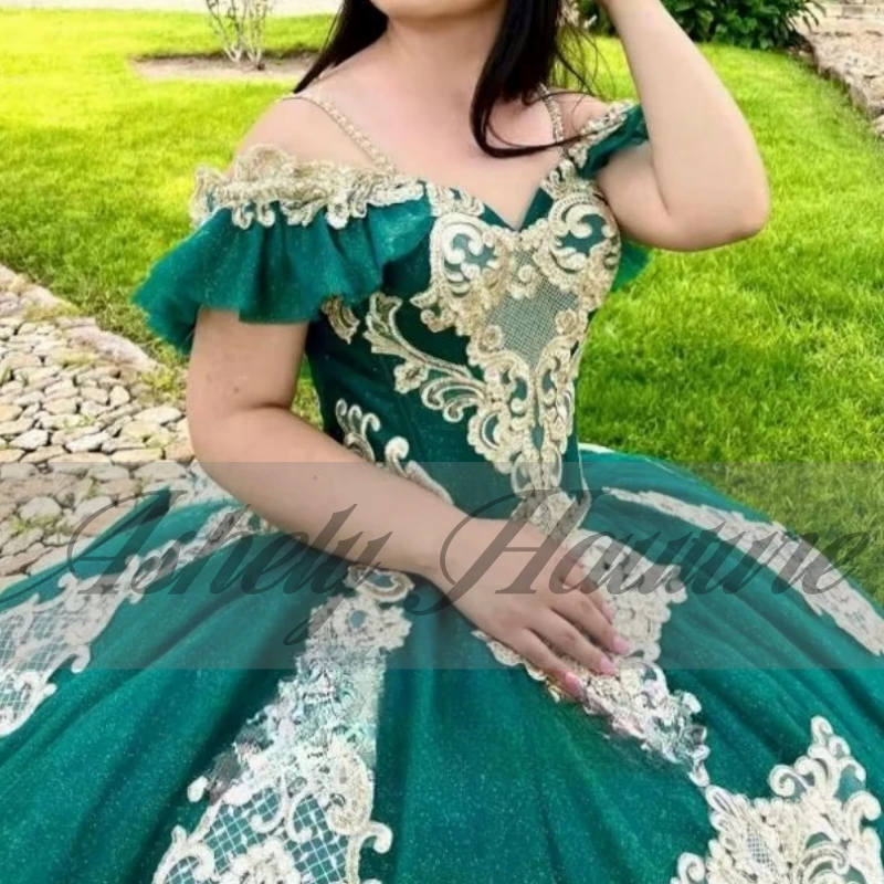 Maßgeschneiderte mexikanische grüne Frauen-Abschlussball-Geburtstagsparty-Kleider, Spitzenapplikation, Korsett, Ballkleid, Anlass, Vestido De xv, Quinceanera