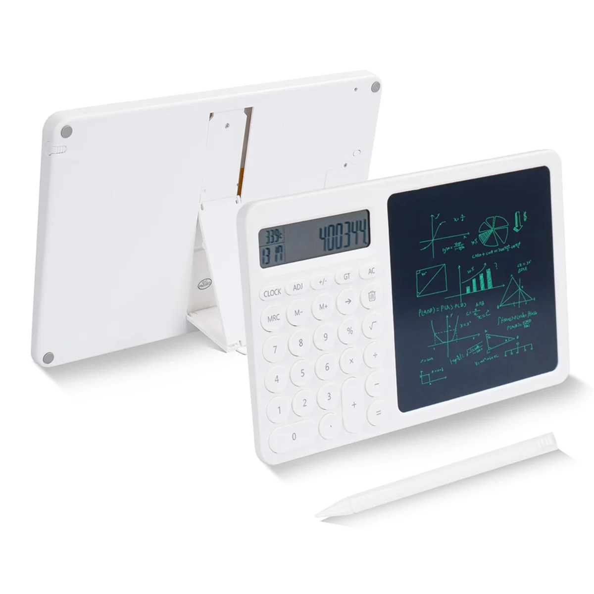 Rekenmachine Met Lcd-Schrijftablet, 2-In-1 Desktop Staande Calculator Met Elektronische Kalendertijd