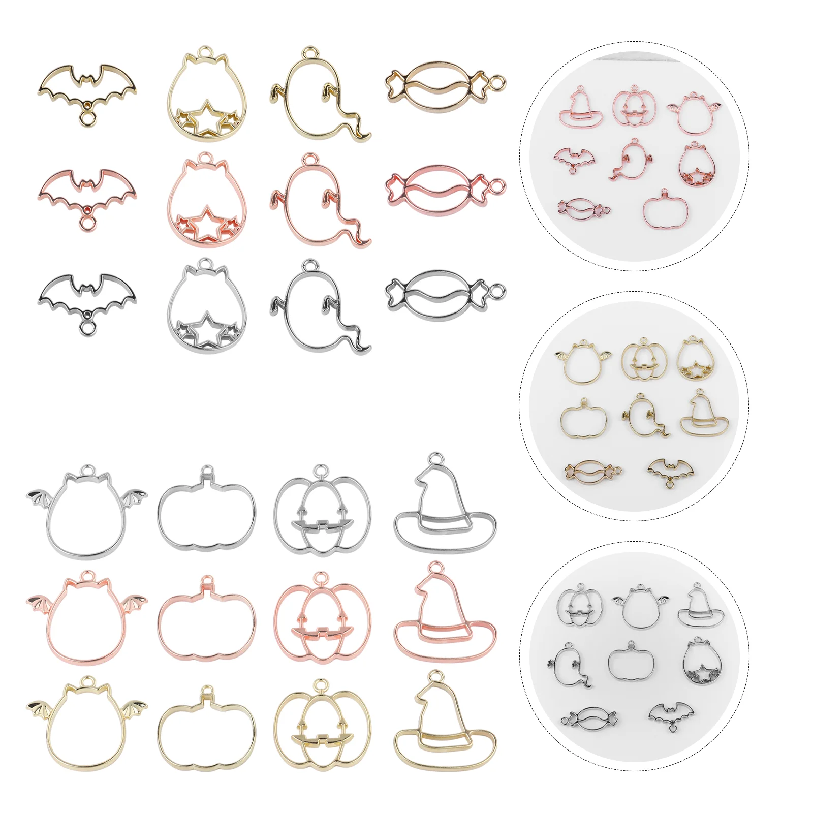 

24 Pcs Christmas Jewelry Epoxy Alloy Pendant Halloween Charms DIY Craft Frame UV Hollow Mold Pendants Frames Making Accessories