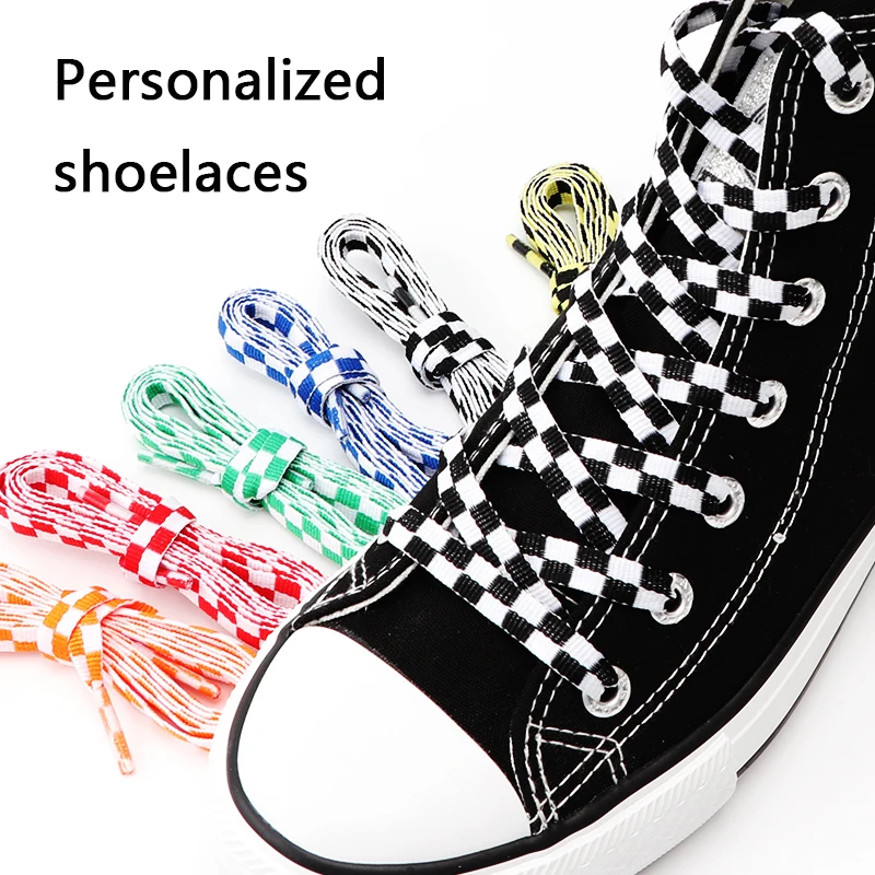 Checkered Grid Flat Shoelaces Fashion Shoelace Sneaker Shoe Laces Colors Shoestring Printing Ribbons Shoelaces Lacing 1pair