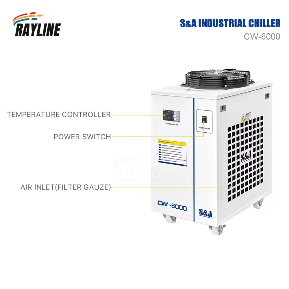 RayLine S&A CW-6000 Industrial Water Chiller for CO2 Engraving Cutting Machine Cooling 40W 50W 60W 80W Laser Tube DG110V TG220V