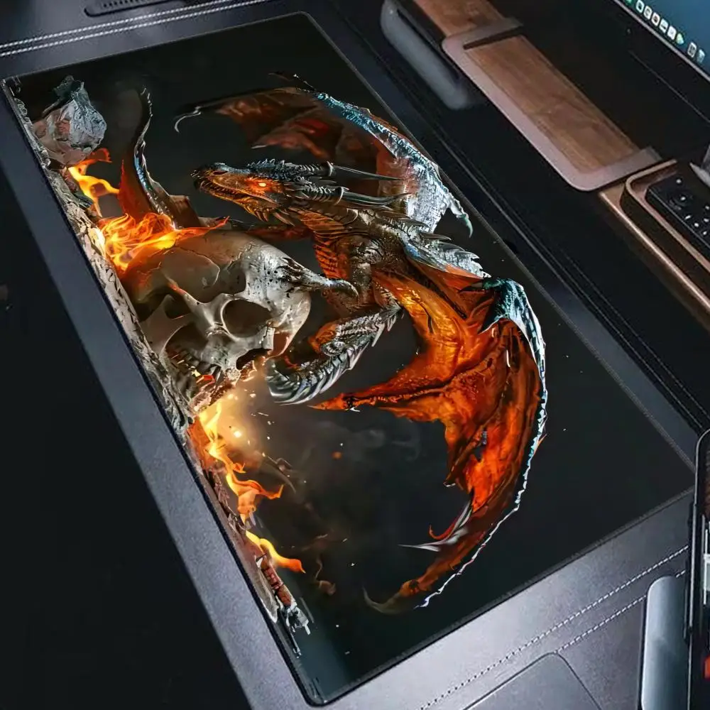 

90x40 Dragon Skull Sword Design Mouse Pad Large Rubber Non-slip Desk Accessories Mousepad for Office & Gamer Keyboard Decor Mat