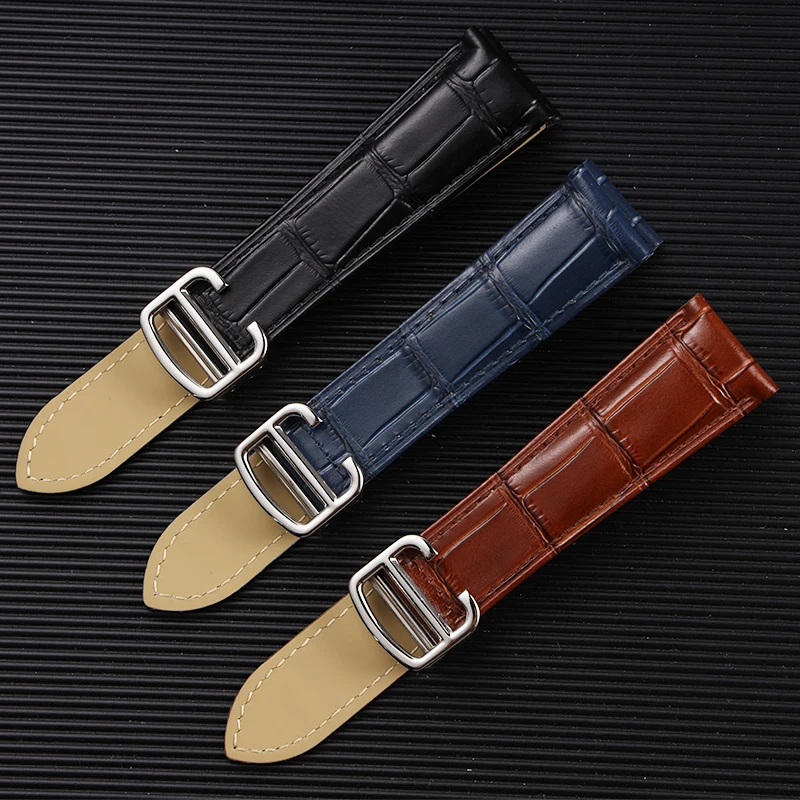

Black Brown Blue Genuine Leather Strap for Cartier Solo Tank Key West London Cheetah Men Women Blue Brown Cowhide Leather Strap