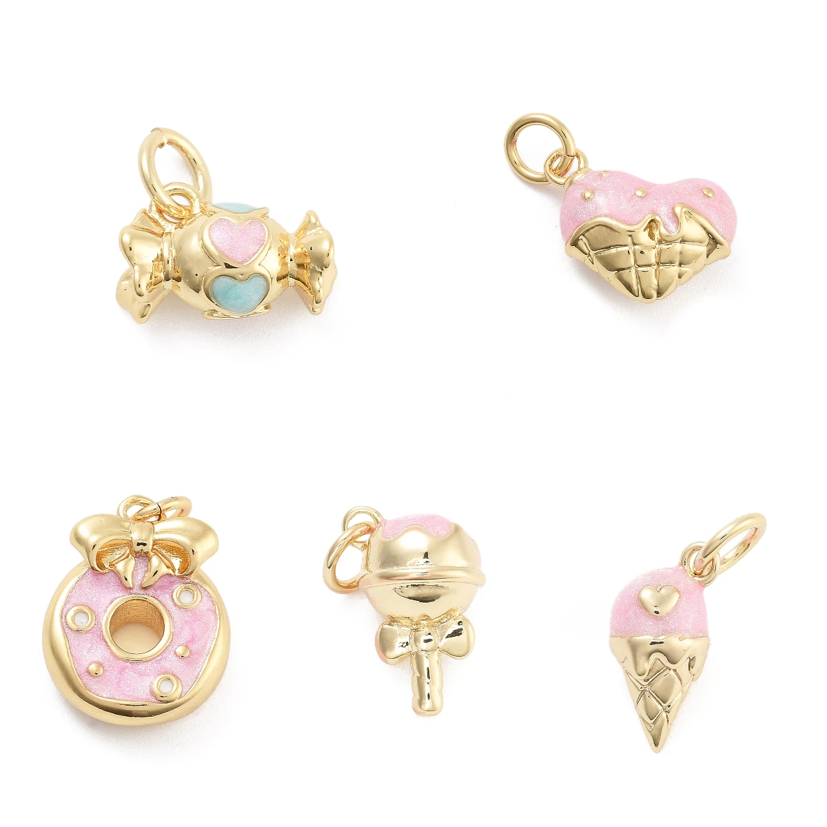 10pcs Brass Enamel Cute Food Lollipop Donut Ice Cream Candy Heart Charms for Earrings Bracelet Making Gift Jewelry Accessories