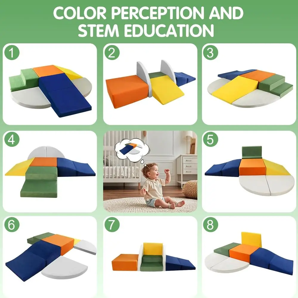 6-częściowy zestaw dużych piankowych klocków do wspinaczki dla maluchów, kolorowy zestaw do zabawy w pomieszczeniach rozwijający umiejętności motoryczne i koordynację kolorystyczną, odpowiedni dla dzieci w wieku 1-