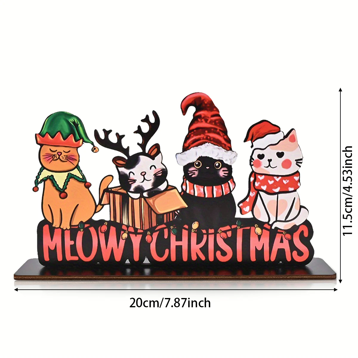 زخرفة خشبية لعيد الميلاد من Meowy - قطط احتفالية متعددة السلالات مع قبعة سانتا وقرون، مثالية لديكور المنزل وحفلات عيد الميلاد