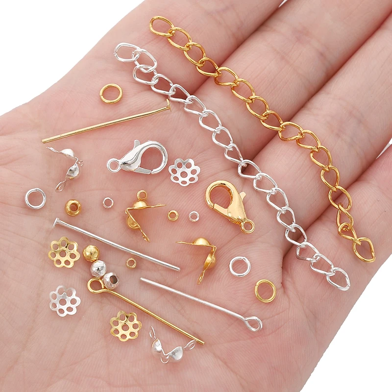 1260 pçs/caixa kits de fabricação de jóias conjunto fechos lagosta aberto salto anéis final crimps contas caixa artesanal diy pulseira colar materiais