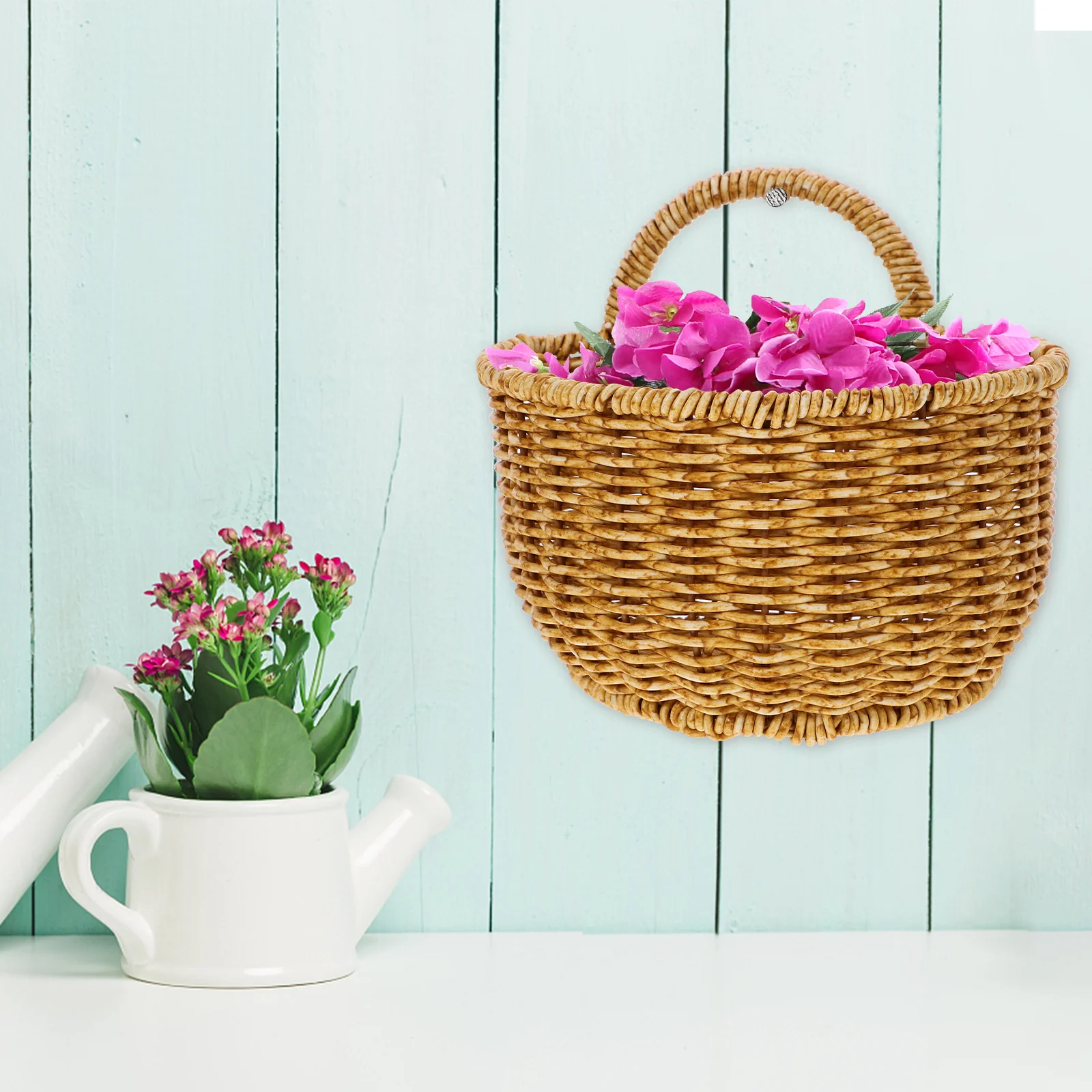 

Wall Hanging Storage Basket Woven Imitation Rattan Hanging Organizer For Kitchen Home Decoration Fruit Vegetable Basket