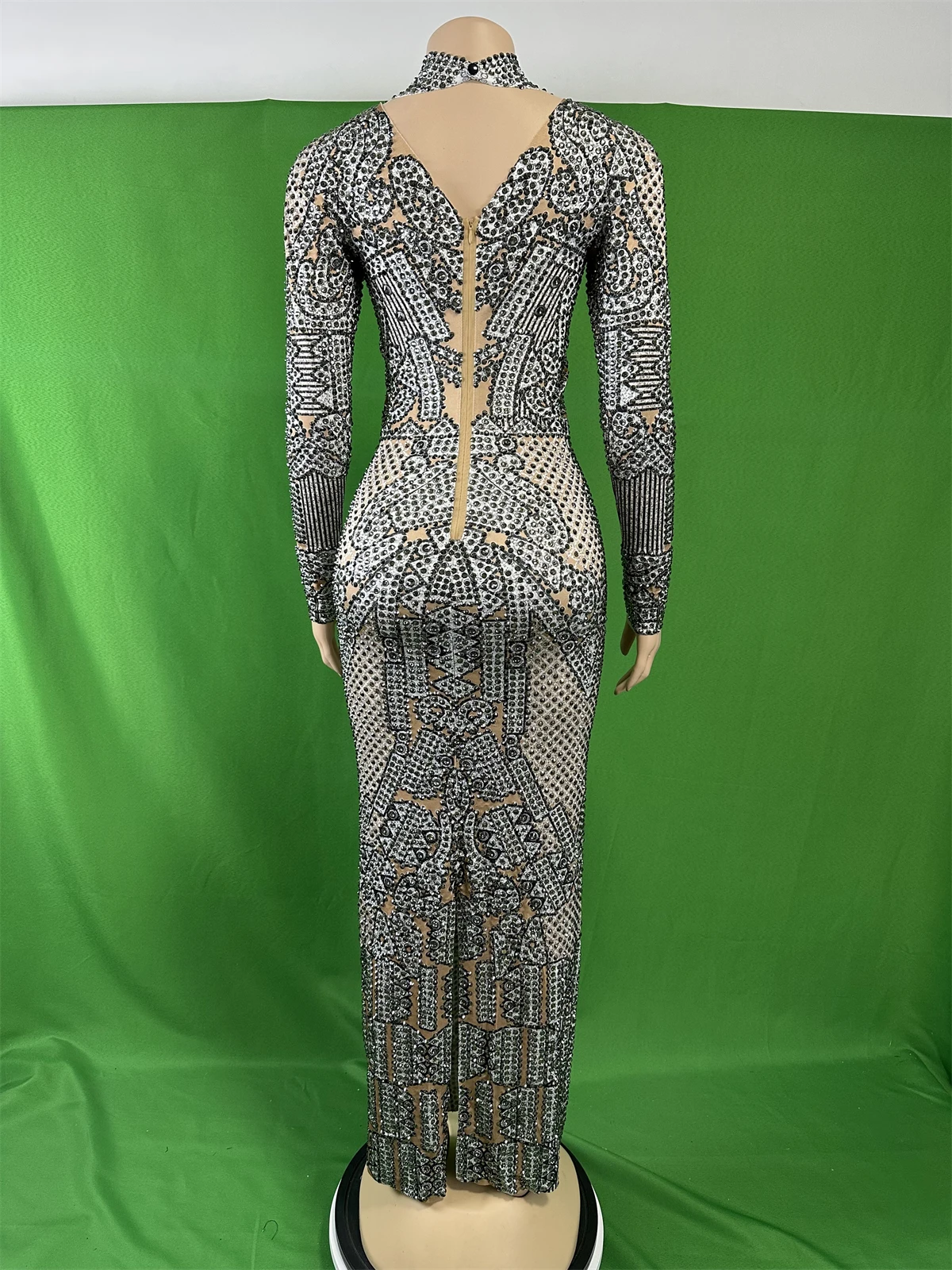 Feminino completo strass aniversário rainha luxo cristais brilhantes estiramento elastano vestido de perfuração quente sessão de fotos adereços