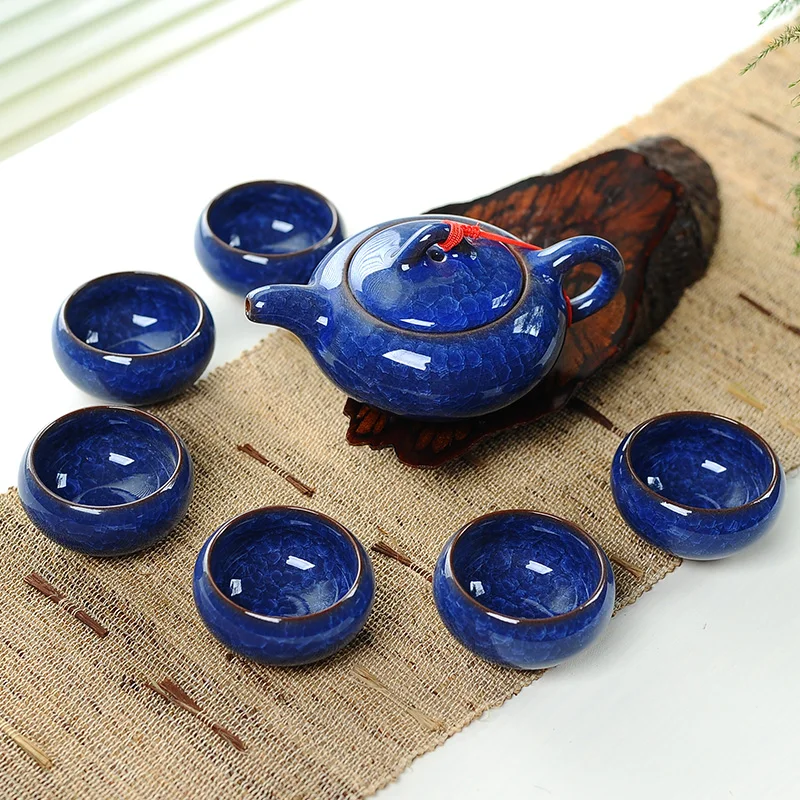 7pcs Ceramic Tea Set with Ice Cracked Glaze Ceramic Kung Fu Tea Cup Teapot Living Room Decoration Accessories Exquisite Gifts view 2