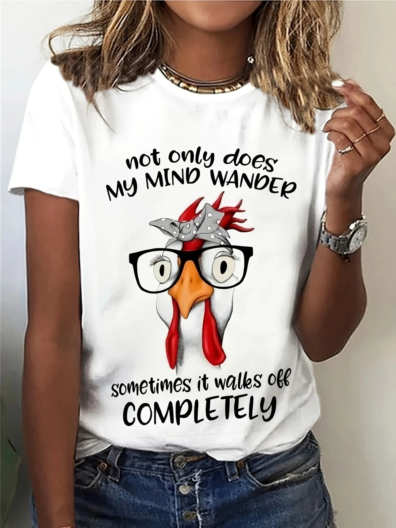 

Chicken Print T-shirt, Casual Short Sleeve Crew Neck Top For Spring & Summer, Women's Clothing cotton