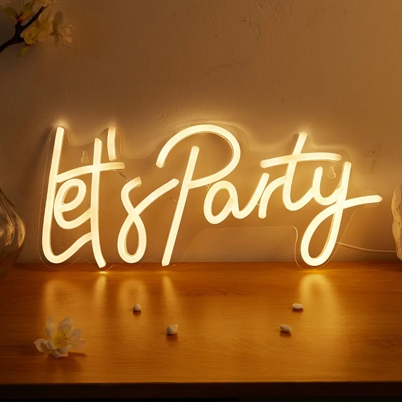 

Неоновая вывеска «Let's Party», светодиодный настенный светильник с регулируемой яркостью через USB, декор для вечеринок на день рождения, девичника, бара, дома, свадьбы, идеальный подарок