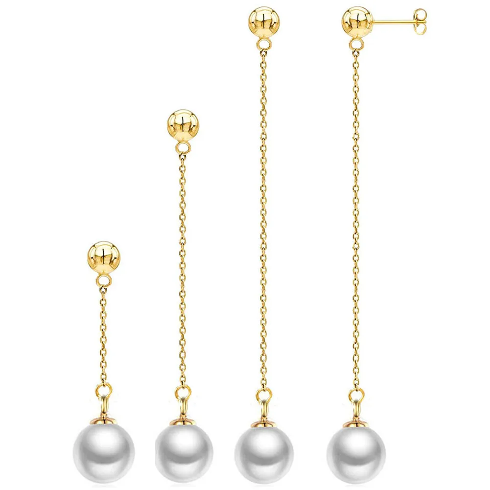 2021 Women Stainless Steel Steely Dangle Round Bead Fresh Water Drop Pearl Earrings