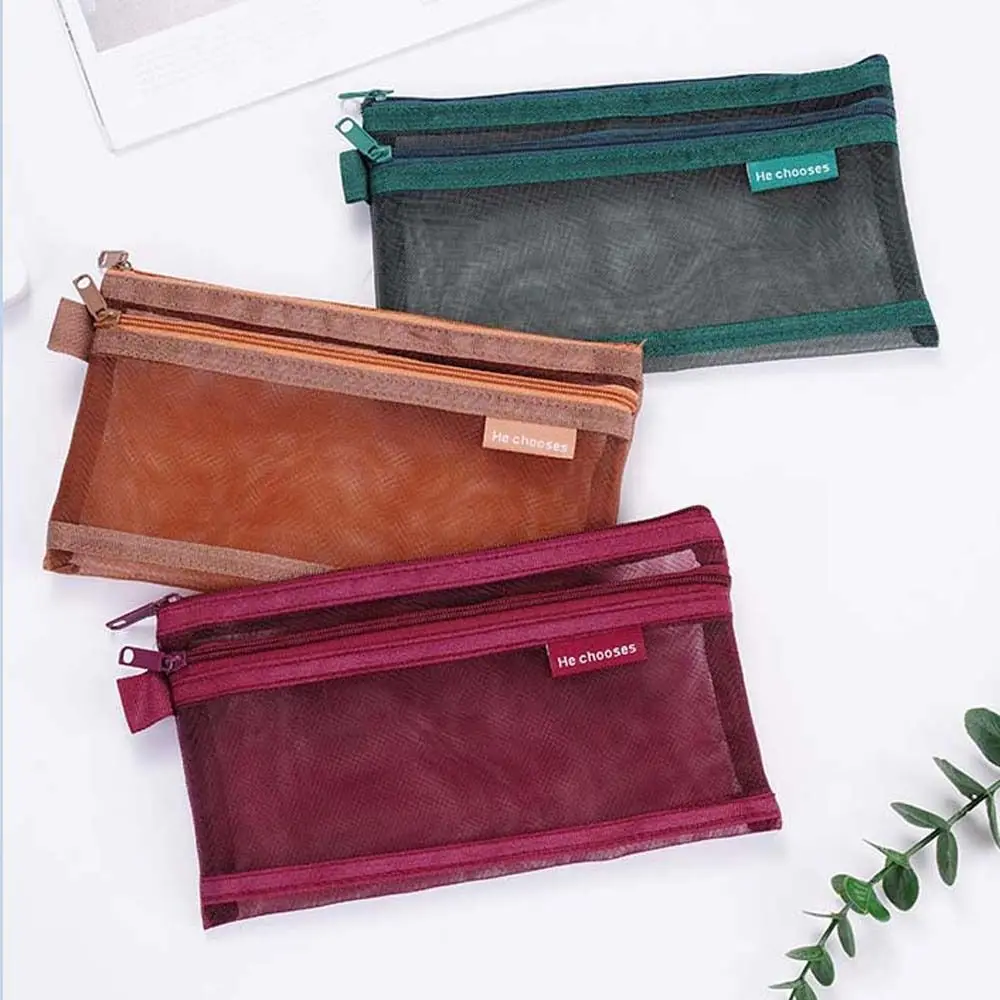 

Hollow Clear Mesh Makeup Bag Solid Color Cosmetic Lipstick Bag Transparent Pencile Bag Small Item Bag Data Cable Storage Bag