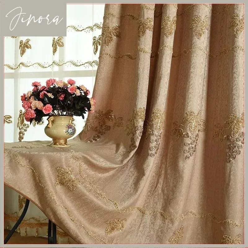 Embroidered Tray With Jacquard Curtain Finished Curtain Glass Window Blinds Curtains For Living Dining Room Bedroom